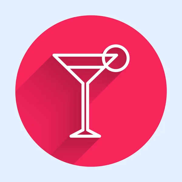 White Line Martini Glass Icon Isolated Long Shadow Cocktail Icon — Stock Vector