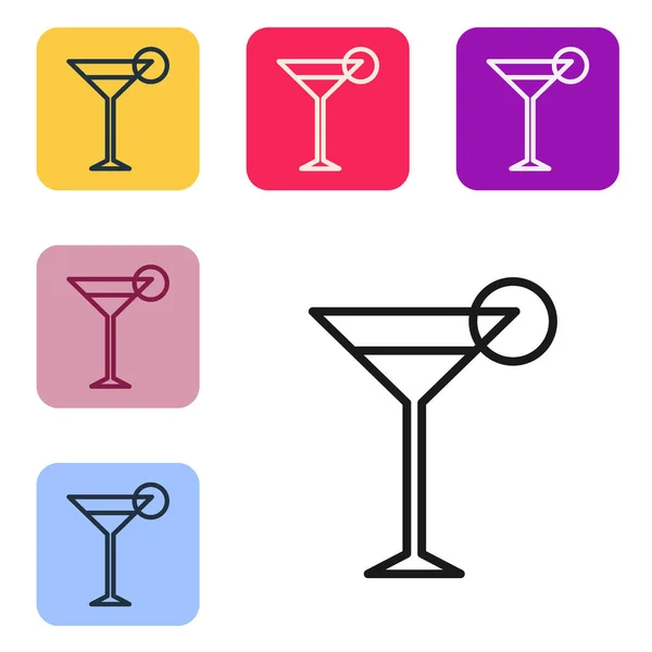 Black Line Martini Glass Icon Isolated White Background Cocktail Icon — Stock Vector
