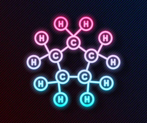 Świecąca Neonowa Ikona Olejku Molekularnego Odizolowana Czarnym Tle Struktura Molekuł — Wektor stockowy