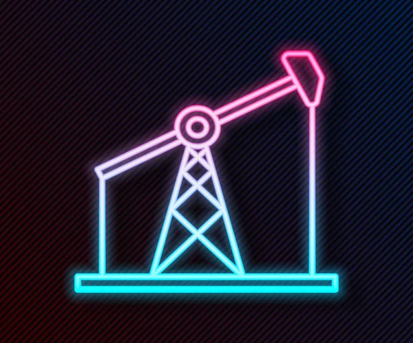 Glowing Neon Line Oil Pump Pump Jack Icon Isolated Black — Stock Vector