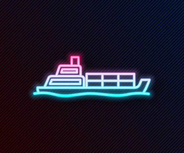 Glowing Neon Line Oil Tanker Ship Icon Isolated Black Background — Stock Vector