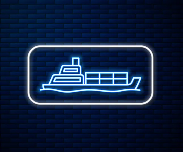 Ragyogó Neon Vonal Olajszállító Hajó Ikon Elszigetelt Téglafal Háttér Vektorillusztráció — Stock Vector