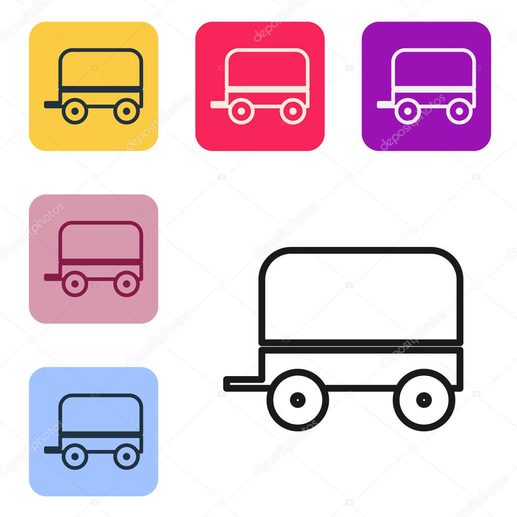 Black line Wild west covered wagon icon isolated on white background. Set icons in color square buttons. Vector Illustration