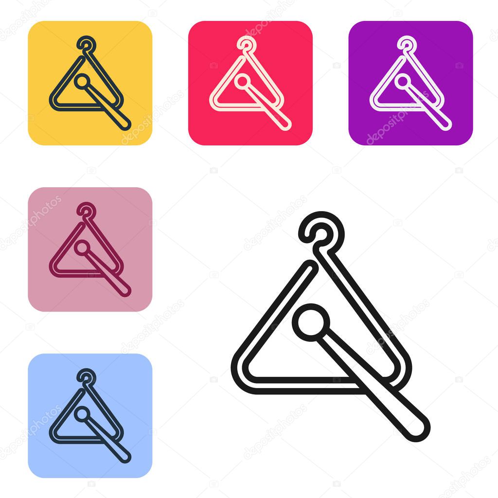 Black line Triangle musical instrument icon isolated on white background. Set icons in color square buttons. Vector Illustration