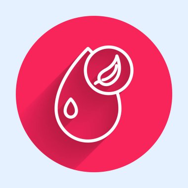 Beyaz çizgi biyo yakıt ikonu uzun gölgeli izole edilmiş. Çevre biyografisi. Yeşil çevre ve geri dönüşüm. Kırmızı daire düğmesi. Vektör İllüstrasyonu