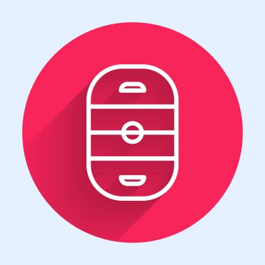 Beyaz çizgi buz hokeyi sahası uzun gölgeli izole edilmiş. Hokey sahası. Kırmızı daire düğmesi. Vektör İllüstrasyonu