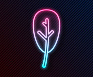 Parlayan neon çizgisi Yaprak simgesi siyah arkaplanda izole edildi. İşaret bırakıyor. Taze doğal ürün sembolü. Vektör İllüstrasyonu