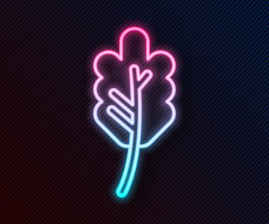Parlayan neon çizgisi Yaprak simgesi siyah arkaplanda izole edildi. İşaret bırakıyor. Taze doğal ürün sembolü. Vektör İllüstrasyonu
