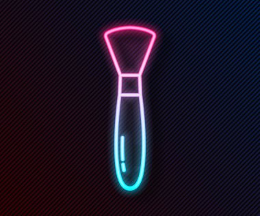 Parlayan neon çizgisi fırça simgesi siyah arkaplanda izole edildi. Vektör İllüstrasyonu