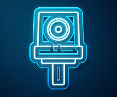 Parlayan neon hattı spreyi mavi arkaplan üzerindeki başlık simgesini izole edebilir. Vektör İllüstrasyonu