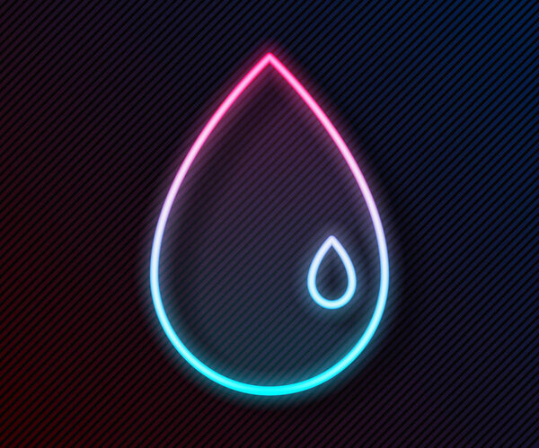 Glowing neon line Oil drop icon isolated on black background. Vector Illustration