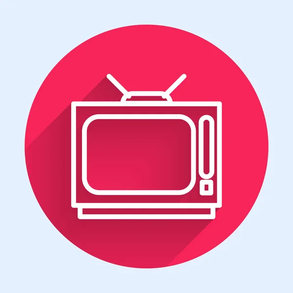 Witte Lijn Retro Icoon Geïsoleerd Met Lange Schaduw Televisieteken Rode — Stockvector
