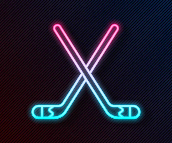 Gloeiende Neon Lijn Ice Hockey Sticks Icoon Geïsoleerd Zwarte Achtergrond — Stockvector