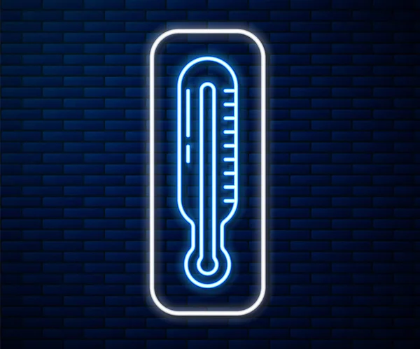 Línea Neón Brillante Termómetro Meteorología Icono Medición Aislado Fondo Pared — Archivo Imágenes Vectoriales