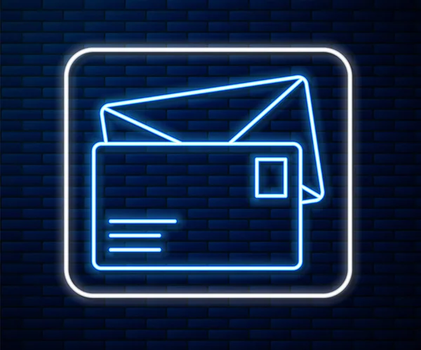Leuchtende Leuchtschrift Umschlag Symbol Isoliert Auf Backsteinwand Hintergrund Mail Nachricht — Stockvektor