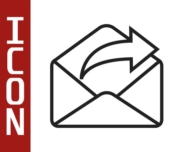 Zwarte Lijn Uitgaand Mail Icoon Geïsoleerd Witte Achtergrond Envelop Symbool — Stockvector
