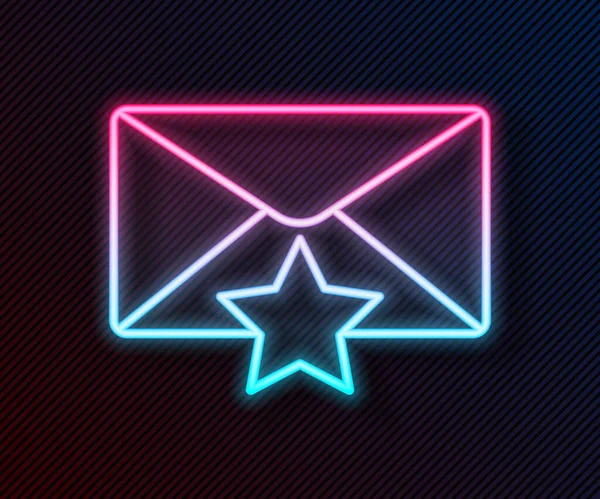 发光的霓虹灯线包裹着在黑色背景上孤立的恒星图标 重要的电子邮件 添加到最喜爱的图标 明星邮件 病媒图解 — 图库矢量图片