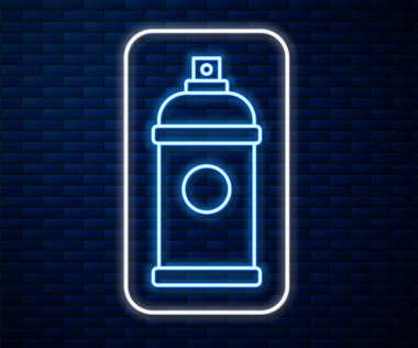 Parlak neon hattı boya kutusu ikonu tuğla duvar arka planında izole edilmiş. Vektör İllüstrasyonu