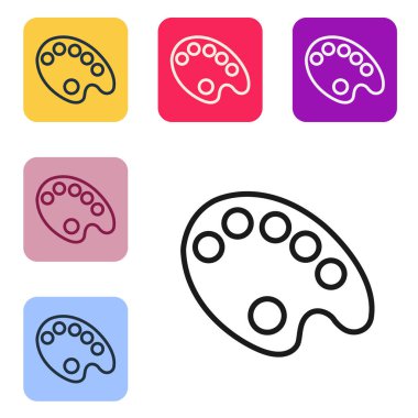 Beyaz arkaplanda siyah çizgi palet simgesi izole edildi. Renkli kare düğmelerle simgeleri ayarla. Vektör İllüstrasyonu