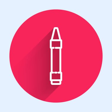 Beyaz çizgili mum boya kalemleri uzun gölgeli ikon çizmek için. Kırmızı daire düğmesi. Vektör İllüstrasyonu