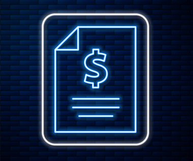 Parlayan neon hattı para ikonu tuğla duvar arka planında izole edildi. Bankacılık belgeleri dolar finans para sayfası. Vektör İllüstrasyonu