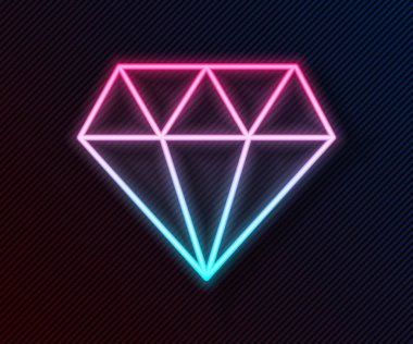 Parlayan neon çizgisi simgesi siyah arkaplanda izole edildi. Mücevher sembolü. Mücevher taşı. Vektör İllüstrasyonu