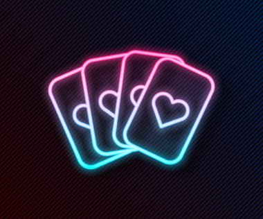 Parlayan neon çizgisi oyun kartı simgesi siyah arkaplanda izole edildi. Kumarhane kumarı. Vektör İllüstrasyonu