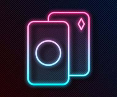 Parlayan neon çizgisi oyun kartı simgesi siyah arkaplanda izole edildi. Kumarhane kumarı. Vektör İllüstrasyonu