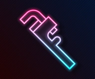 Parlayan neon hattı Boru Anahtarı simgesi siyah arkaplanda izole edildi. Vektör İllüstrasyonu