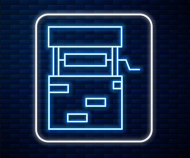 Parlayan neon hattı tuğla duvar arka planında izole edilmiş bir simge. Vektör İllüstrasyonu