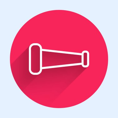 Beyaz çizgi sanayi metalik boru ikonu uzun gölgeli izole edilmiş. Tesisat boru hattının farklı şekillerde parçaları. Kırmızı daire düğmesi. Vektör İllüstrasyonu