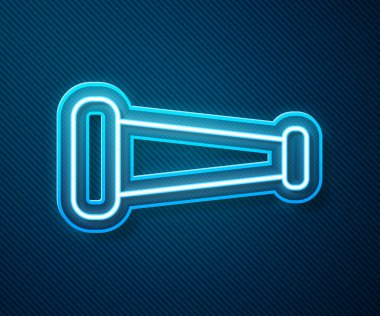 Parlayan neon hattı Endüstri metalik boru ikonu mavi arka planda izole edildi. Tesisat boru hattının farklı şekillerde parçaları. Vektör İllüstrasyonu