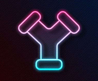 Parlayan neon hattı Endüstri metalik boru ikonu siyah arka planda izole edildi. Tesisat boru hattının farklı şekillerde parçaları. Vektör İllüstrasyonu