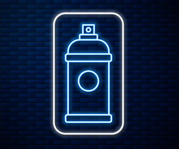 Glowing Neon Line Paint Spray Can Icon Isolated Brick Wall — Stock Vector