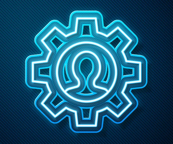 Leuchtende Leuchtreklame Mensch Mit Ausrüstung Inneren Symbol Isoliert Auf Blauem — Stockvektor