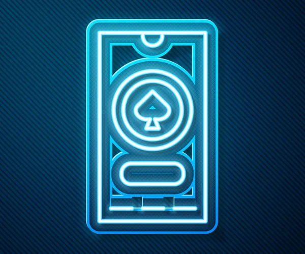 Glowing Neon Line Casino Poker Tournament Invitation Icon Isolated Blue — Stock Vector