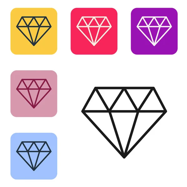 Black Line Diamond Icon Isolated White Background Jewelry Symbol Gem — Stock Vector