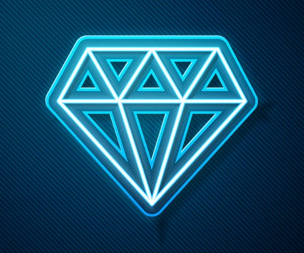 Świecąca Neonowa Ikona Diamentowa Odizolowana Niebieskim Tle Symbol Biżuterii Kamień — Wektor stockowy
