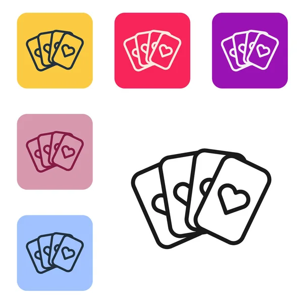 Línea Negra Deck Playing Cards Icon Isolated White Background Juego — Vector de stock