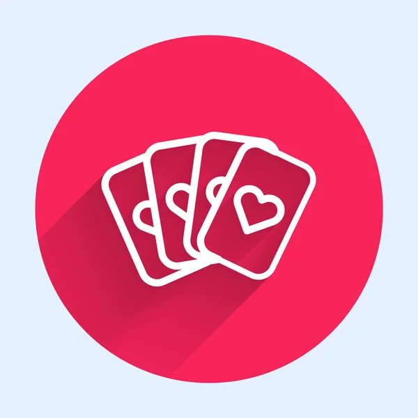 Línea Blanca Deck Playing Cards Icon Isolated Long Shadow Juego — Vector de stock