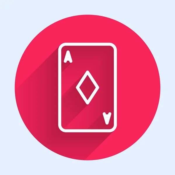 Weiße Linie Spielkarte Mit Diamanten Symbol Isoliert Mit Langem Schatten — Stockvektor