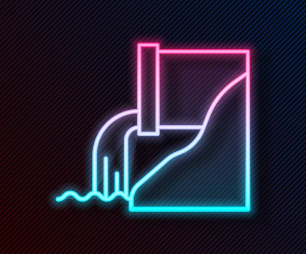 Parlayan neon hattı Atık Su simgesi siyah arkaplanda izole edildi. Kanalizasyon borusu. Borudan nehre sıvı akıyor. Vektör İllüstrasyonu