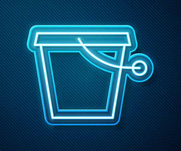 Glowing Neon Line Bucket Icon Isolated Blue Background Vector Illustration — Stock Vector