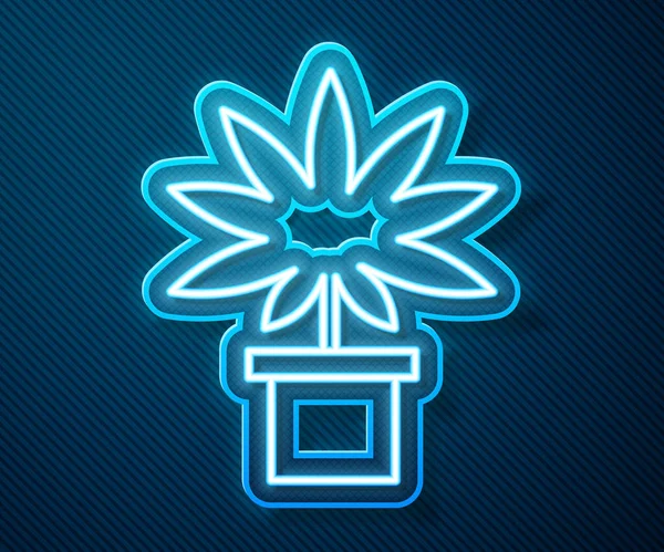 Ligne Lumineuse Néon Marijuana Médicale Plante Cannabis Pot Icône Isolée — Image vectorielle