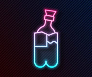Esrar ya da kenevir ikonu içmek için siyah arka planda izole edilmiş parlak neon hattı Glass bong. Vektör İllüstrasyonu