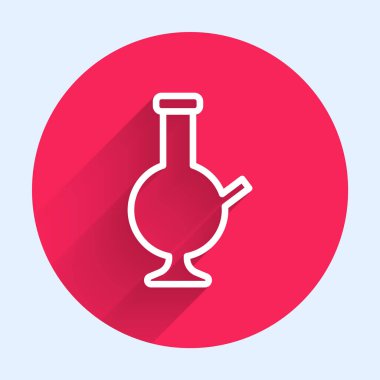 Esrar içmek için beyaz çizgi Glass bong ya da uzun gölgeli kenevir ikonu. Kırmızı daire düğmesi. Vektör İllüstrasyonu