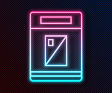 Parlak neon çizgisi sigara kutusu simgesi siyah arkaplanda izole edildi. Sigara paketleri. Vektör İllüstrasyonu