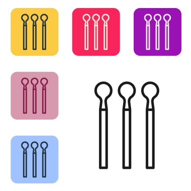 Siyah çizgi beyaz arkaplanda izole edilmiş simgeyle eşleşiyor. Renkli kare düğmelerle simgeleri ayarla. Vektör İllüstrasyonu