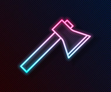 Parlayan neon hattı itfaiyeci balta simgesi siyah arka planda izole edildi. Yangın baltası. Vektör İllüstrasyonu