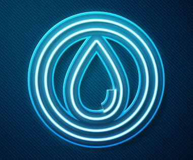 Parlayan neon hattı mavi arkaplanda su damlası simgesi izole edildi. Vektör İllüstrasyonu